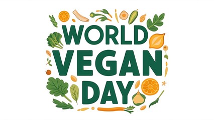 Fototapeta premium Vegan Day, Post, World Vegan Day, Banner, colorful array of fresh vegetables and. World Vegan Day Poster, Illustration Art. Happy World Vegan Day. Vegan Day Poster, Happy Vegan Day. 