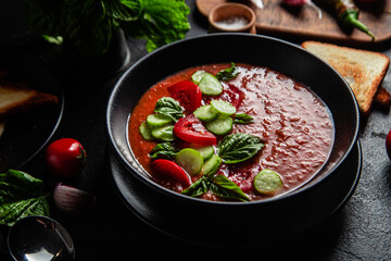 Gazpacho. Cold tomato soup with basil