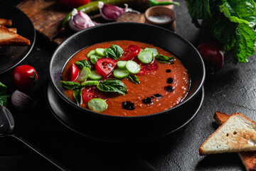 Gazpacho. Cold tomato soup with basil