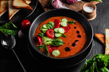 Gazpacho. Cold tomato soup with basil
