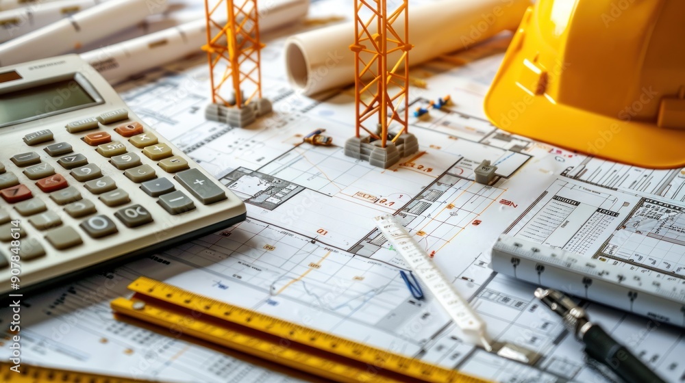 Wall mural generate a photo realistic image of a construction project with a detailed cost analysis showing fin