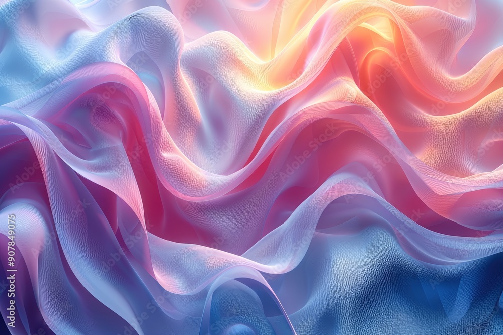 Poster abstract wavy pastel-colored fabric texture with gradient colors creating a soft and dreamy aestheti