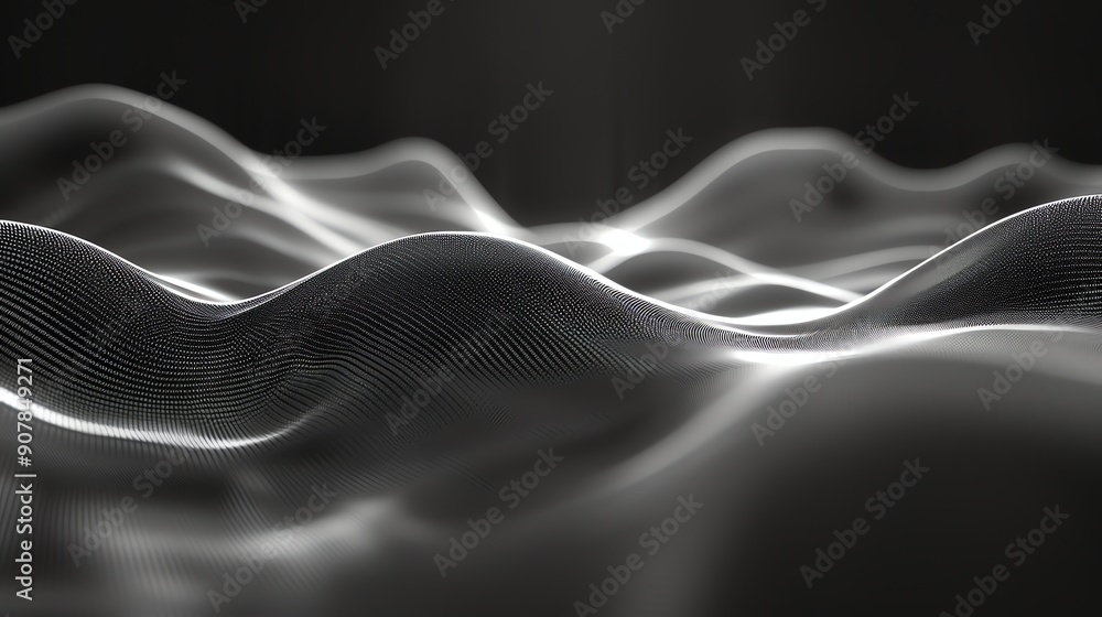 Poster abstract 3d render of a grid of points that forms waves.