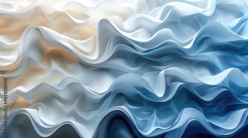 Poster abstract flowing waves of blue and orange shades creating a mesmerizing and artistic background with