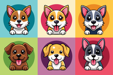 Fototapeta premium Six Adorable Cartoon Dogs With Different Colored Fur