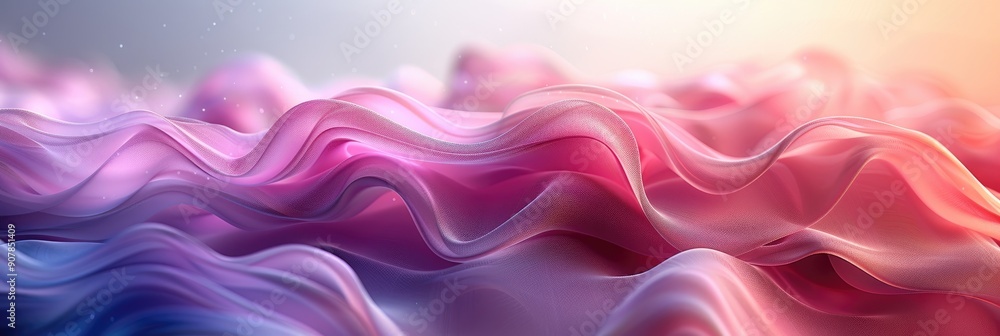 Poster abstract vibrant waves of pink and purple fabric-like textures with a soft gradient background, crea