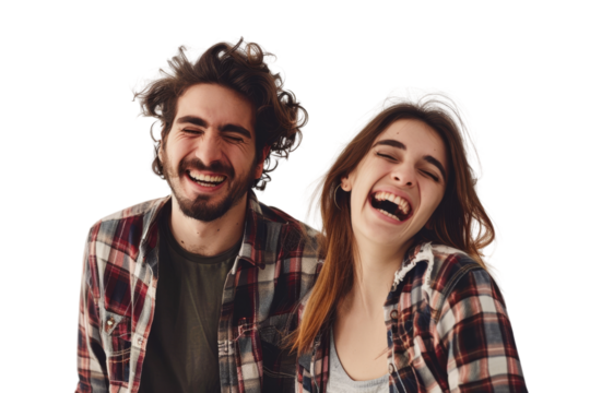 Two close friends posing with big smiles Isolated on white background