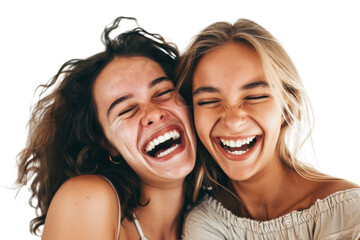 Two close friends posing with big smiles Isolated on white background
