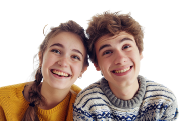 Two cheerful friends taking a selfie Isolated on white background