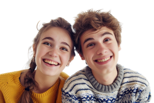 Two cheerful friends taking a selfie Isolated on white background