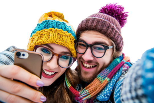 Two cheerful friends taking a selfie Isolated on white background