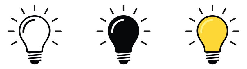 Light bulb icon set. Idea icon. Lamp concept. Light bulb, isolated in modern outline, flat, and colored design. Vector illustration