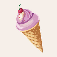 Delicious purple ice cream with a cherry on top