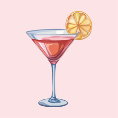 Pink tasty cocktail with a piece of lemon for summer designs drinks menu recipe decoration