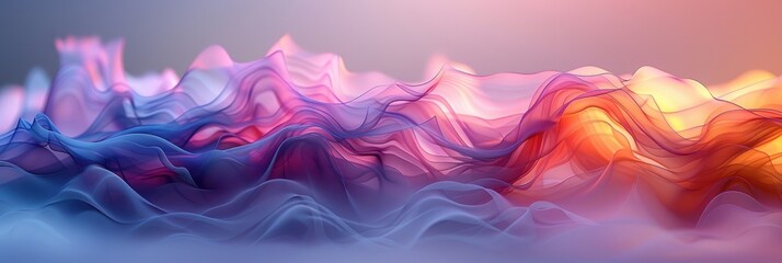 Colorful abstract landscape resembling waves, blending hues of pink, purple, and orange, creating a dreamy and surreal visual experience.