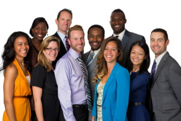 Team of diverse professionals smiling and posing together Isolated on white background