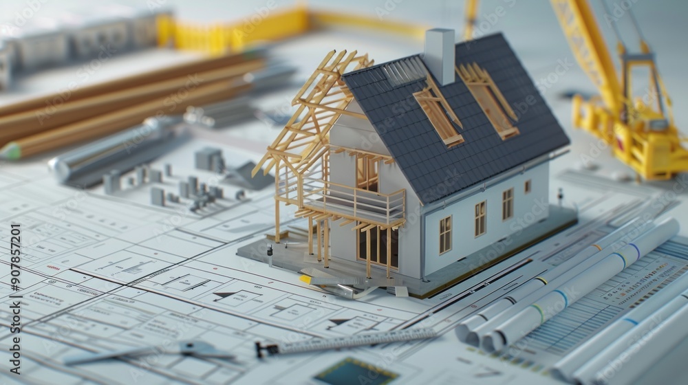 Wall mural generate a photo realistic image of a construction project featuring financial overview charts and b