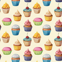 Delicious and beautiful muffins with cream pattern for packaging