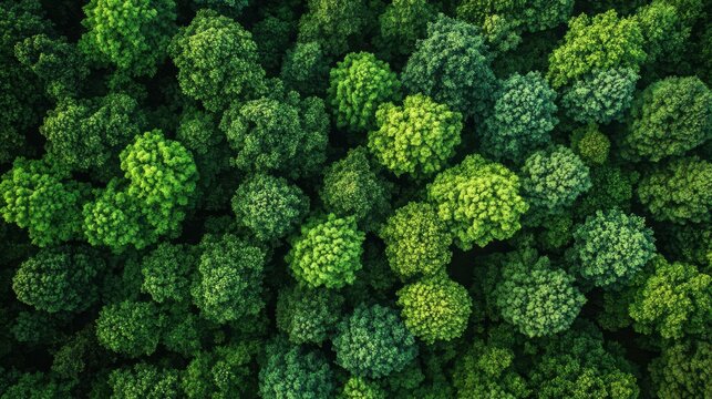 Sustainable forestry practices from above, showing reforestation efforts and diverse tree species