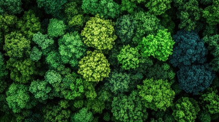 Sustainable forestry practices from above, showing reforestation efforts and diverse tree species