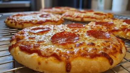 Homemade Pepperoni Pizza: A close-up shot of a freshly baked pepperoni pizza, with melted cheese and crispy crust, capturing the mouthwatering aroma and the delight of a homemade meal. 