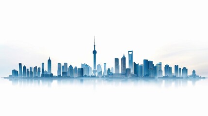 Colorful cityscape silhouette with reflection, ideal for urban design projects.