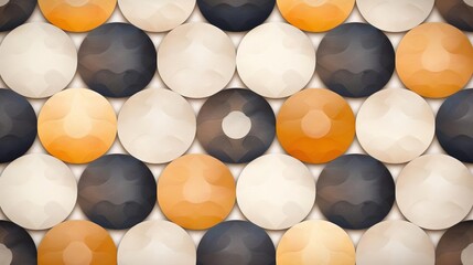 Abstract geometric pattern of circles in black, orange, and white.