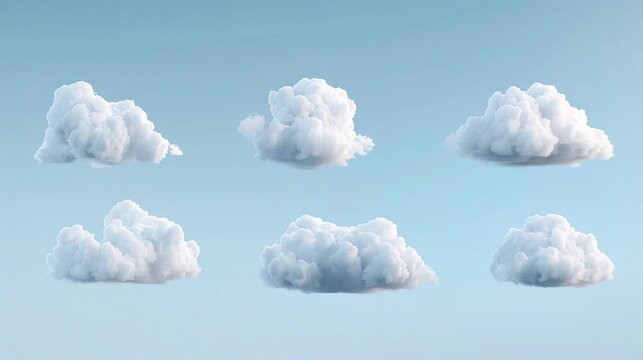 Three white fluffy clouds against a blue sky.