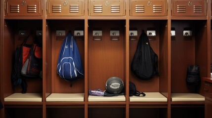 Empty gym locker with neatly arranged sports gear