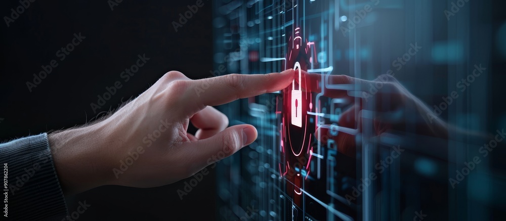 Poster an abstract digital padlock and data protection concept on a black background