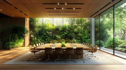 Fototapeta premium Environmental report presentation in a spacious, eco-friendly meeting room