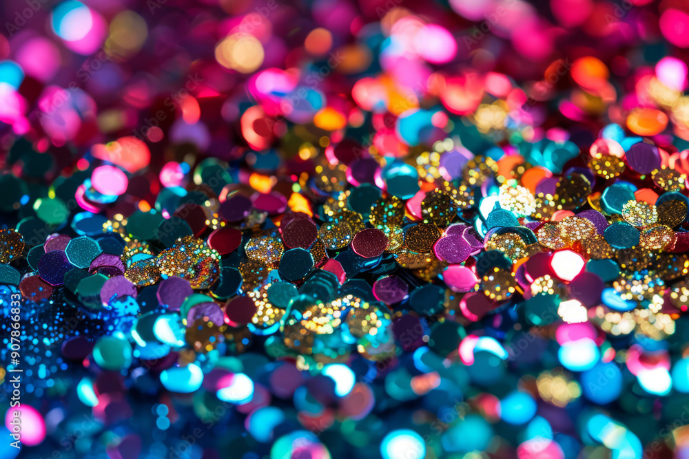 Wall mural vibrant colorful background with sparkling sequins in various colors. festive texture