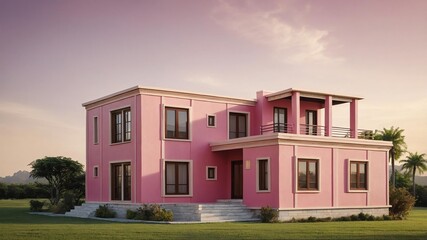 vintage pink theme house with square windows for backg background