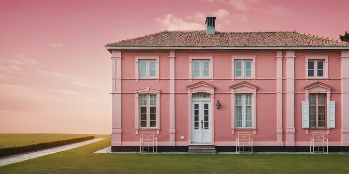 vintage pink theme house with square windows for banne background