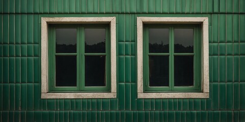 Fototapeta premium vintage green theme house with square windows for bann background