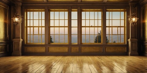 vintage gold theme house with square windows for banner background