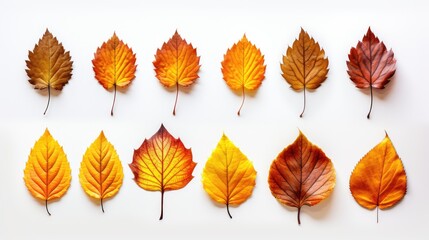 Obraz premium Fallen autumn leaves on white background