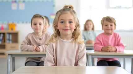 Smiling elementary school students in a classroom setting