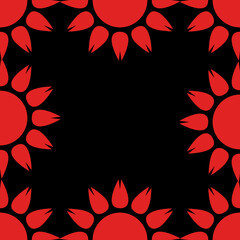 frame pattern seamless red and black background sun flowers floral decoration