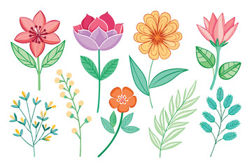 Collection of Colorful Flowers and Green Leaves