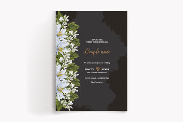 WEDDING INVITATION FRAME WITH FLOWER DECORATIONS WITH FRESH LEAVES