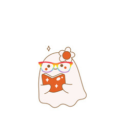 Cute ghost with book text