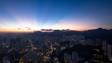 sunbeam of Hong Kong with the scenes of  high dense housing