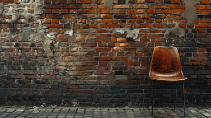 Chair made of leather against wall made of bricks