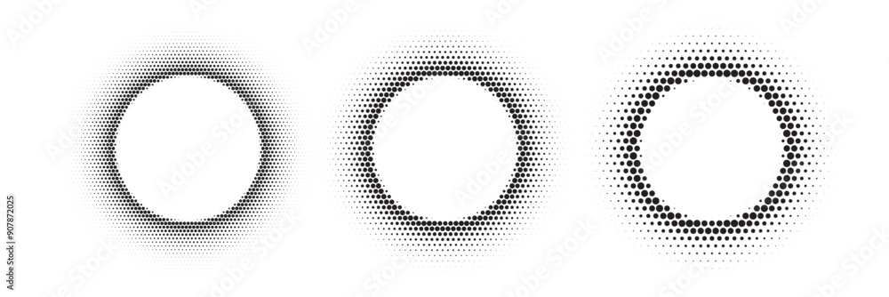 Poster black dotted round patterns. golden frames with halftone effect. abstract shining circle background 