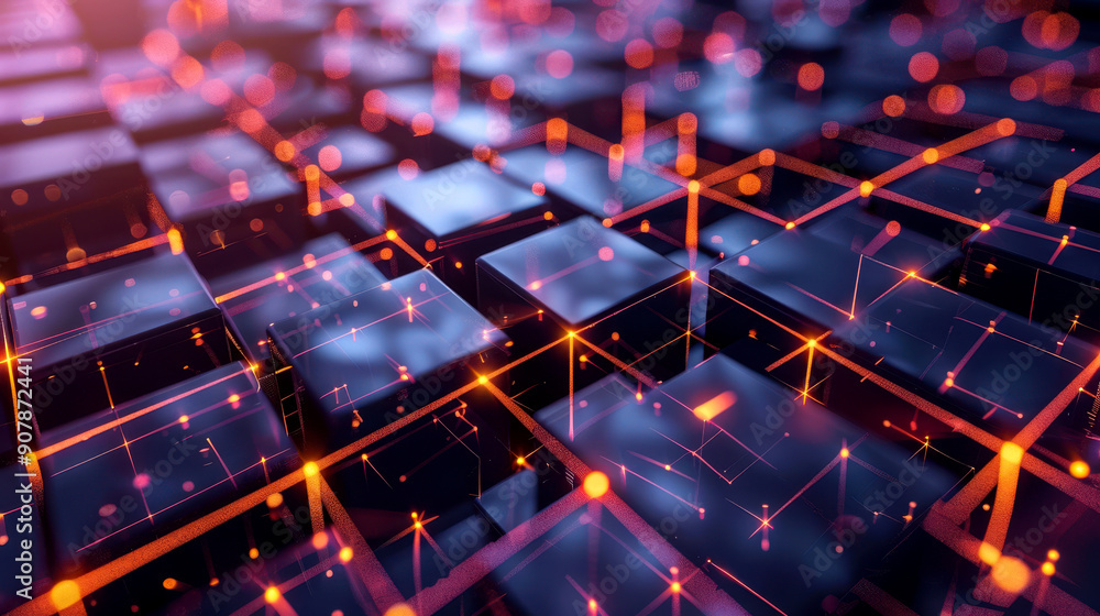 Poster stunning abstract digital background with glowing cubes and interconnected lines, representing techn