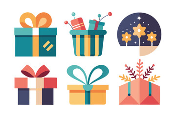 Colorful Gift Boxes with Various Decoration Elements