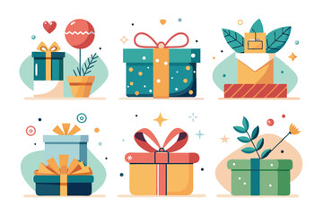 Colorful Gift Boxes with Decorations and Flowers