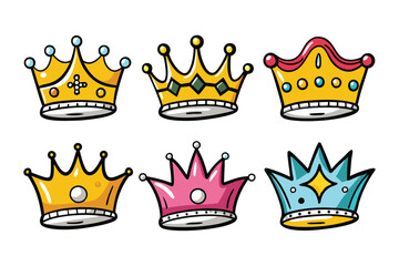 Fototapeta premium Set of six colorful cartoon crowns with different designs