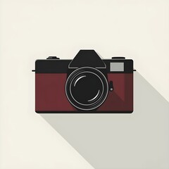 Sleek Minimalist 2D Camera Design in Black and Maroon, Showcasing a Static Color Scheme with Front View Only for Modern Photography Illustrations